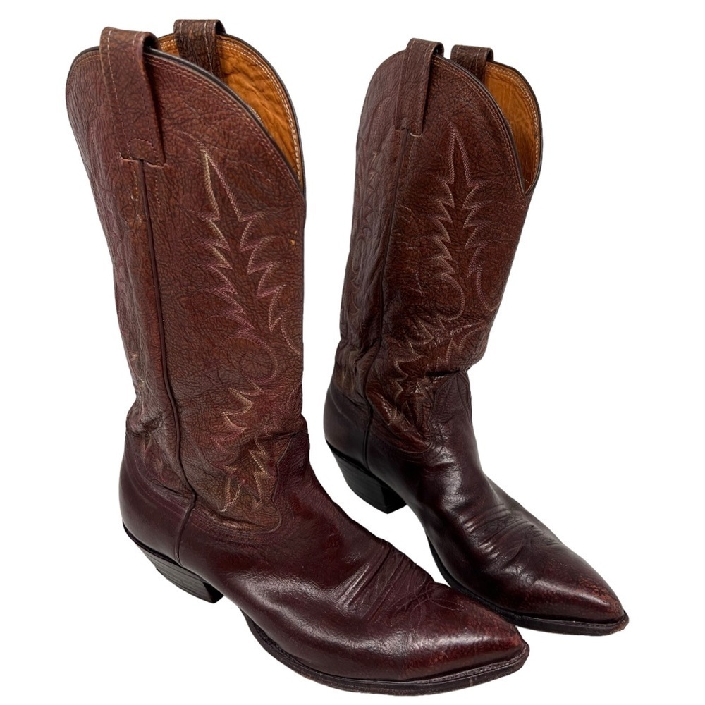 Nocona Leather Western Boots Brown Size 9D Med Pointed Toe Hand Stitched USA